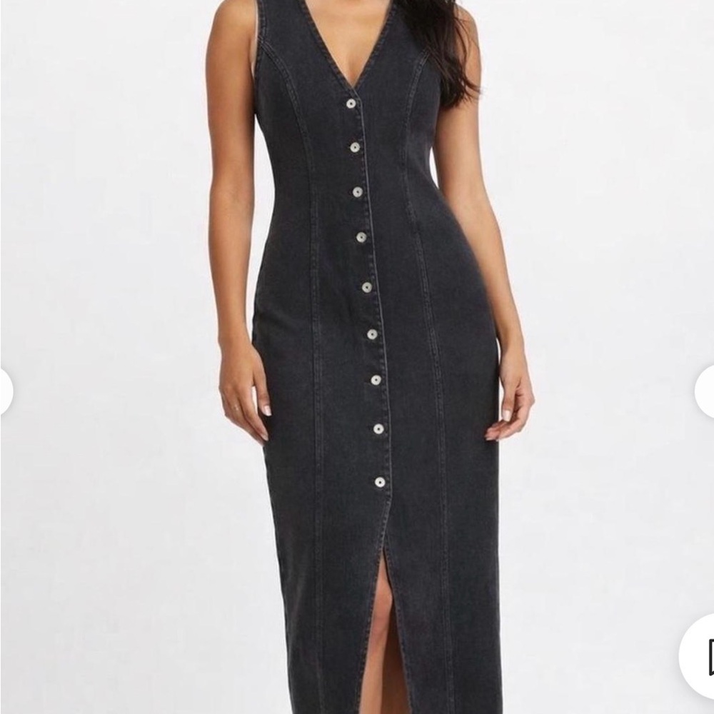 Abercrombie & Fitch Mara Vest Black Denim Sleeveless Midi Dress